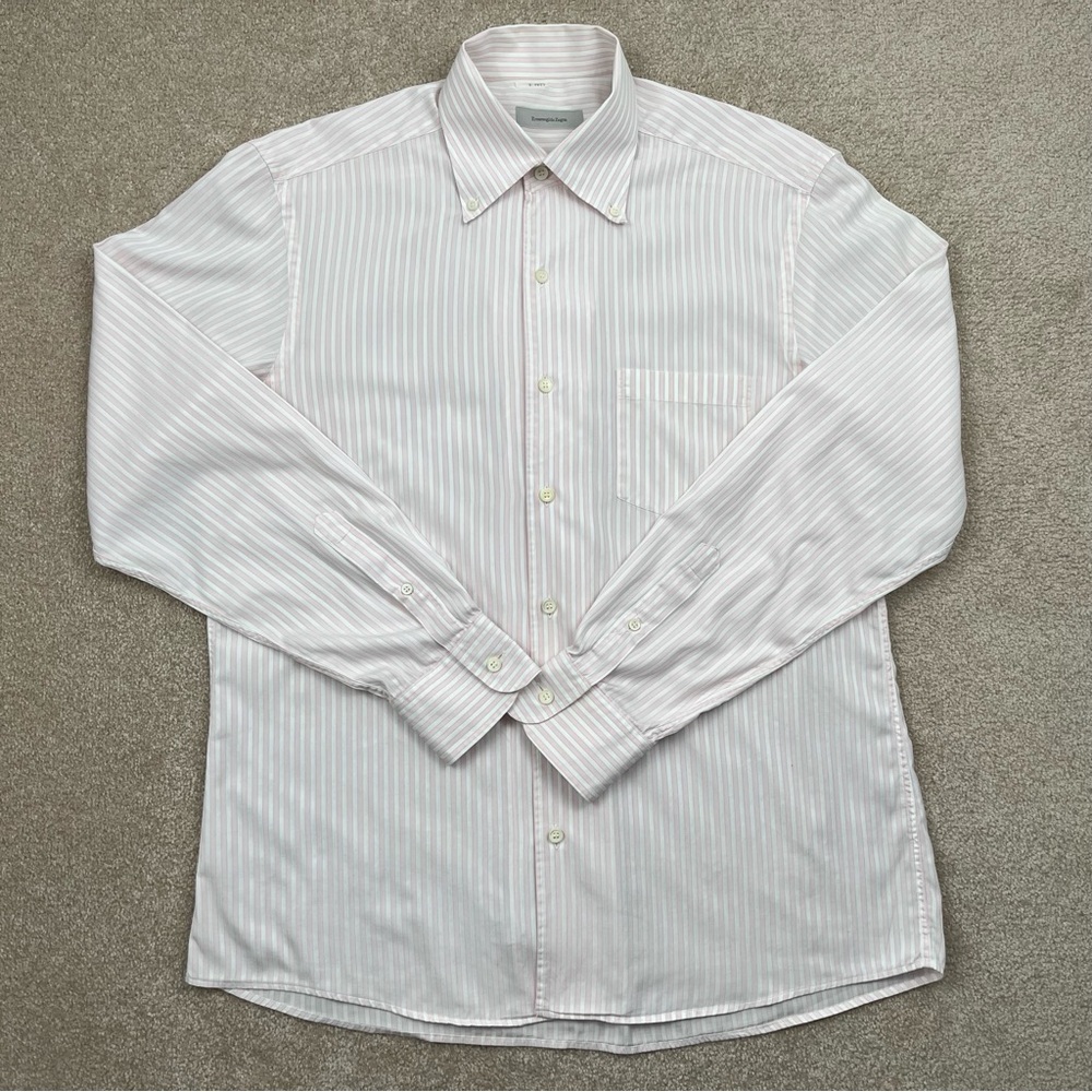 Zenga Shirt Adult Extra Large Pink Striped Button Up Cotton Dress Shirt Men